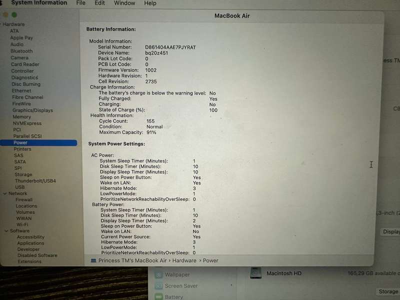 MACBOOK AIR  M1 CHIP 2020 8GB RAM 251GB SSD