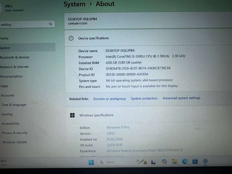 Dell Latitude E5550, ,Intel i5-5300U@2.3GHz, 4GB RAM, 500GB hdd,