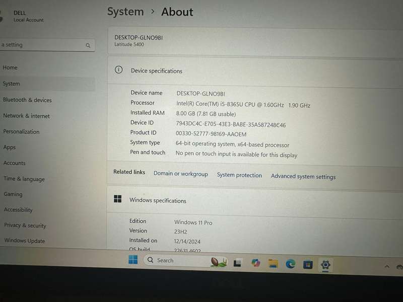Dell Latitude 5400, 8th GEN I5-8365u@1.6ghz, 8GB RAM, 512gb NVMe SSD, 14` FHD Display, Win11 LTE