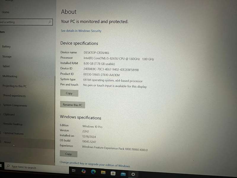 Dell Vostro 5581 8th Gen Intel Core i5-8265U, 8GB RAM 256GBSSD