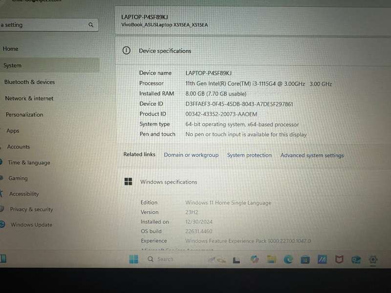 ASUS X515EA-I382G4W 13 11TH GEN  8GB RAM 256SD