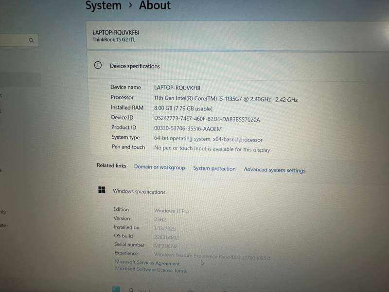 Lenovo ThinkBook 15 G2 ITL 11th Gen Core i5-1135G7, 256GB  SSD,  8GB RAM, 15.6`