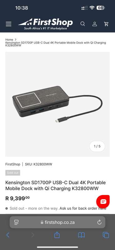 Kensington SD1700P USB-C Dual 4K Portable Mobile Dock with Qi Charging