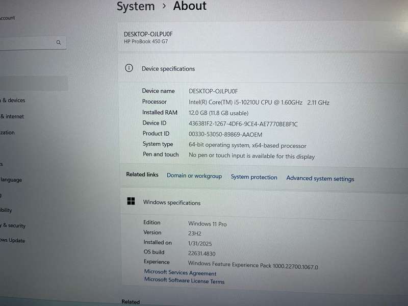 HP PROBOOK 450 G7 CORE I5 10TH GEN 12GB RAM 256GB  FHD DISPLAY SSD