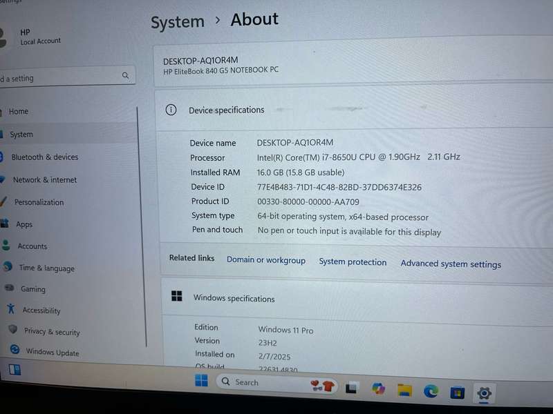 HP EliteBook 850 G5,LTE  8th Gen i7-8550U@1.8GHz, 16GB RAM 256gb SSD, FHD Display