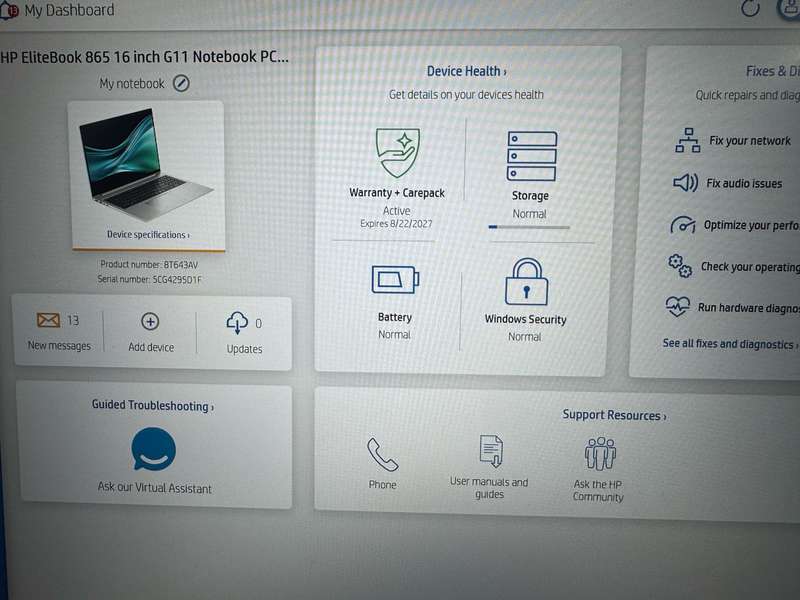 HP EliteBook 865 G11 - Ryzen 5 PRO 8540U,Amd Radeon [TM] Graphics 16GB , 512GB SSD Mint Hp Warranty