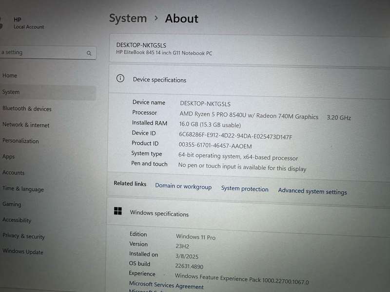HP EliteBook 845 G11 14-inch WUXGA Laptop - AMD Ryzen 5 PRO 512GB SSD 16GB RAM LTE