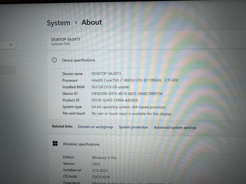 Dell Latitude 5500, 8th Gen i7-8665U@1.9ghz, 16GB Ram, 512gb ssd, 15` fhd Display, Win 11