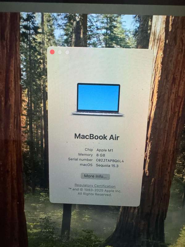 Macbook  Air  M1 Chip 2020 8gb Ram 250Gb Ssd