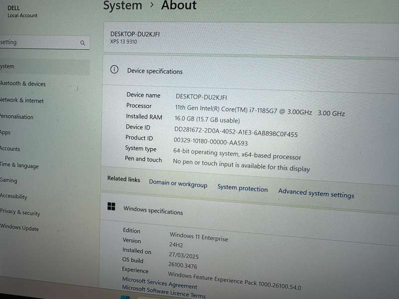 Dell Xps 13 9310 11th Gen Core  i7-11857 16GB Ramc512gb nvme  ssd 13.3`