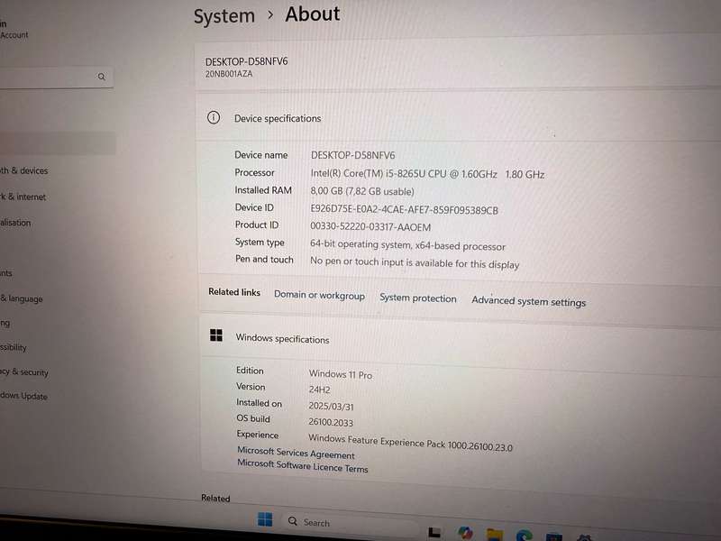 Lenovo Thinkpad E590, 8th Gen Intel i5-8265U 8GB RAM, 256Gb  Ssd