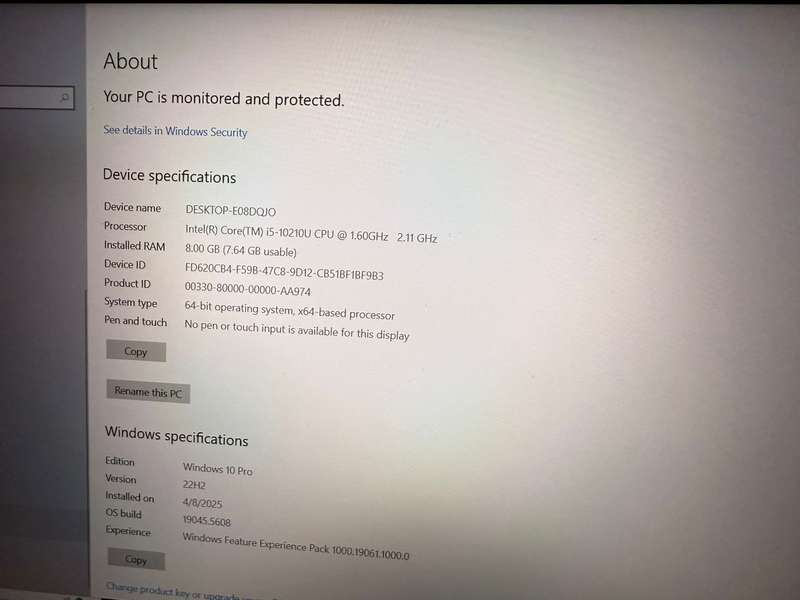 Dell Latitude 5510, 10th Gen Intel i5-10210U@1.6GHz, 8Gb Ram, 256GB Nvme Ssd 15.6`  New Battery