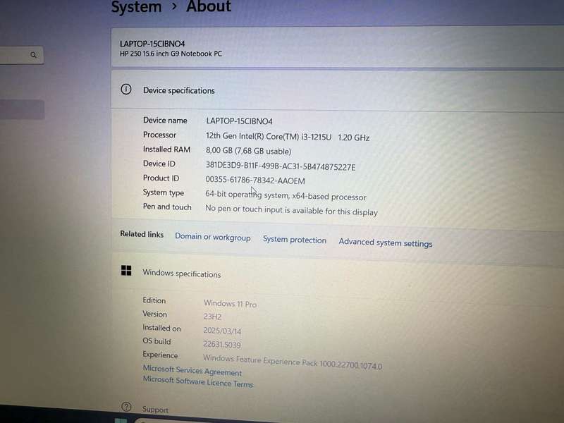 HP 250 G9 15.6 inch Core i3 12th Gen 8GB RAM 256GB SSD HP Warranty