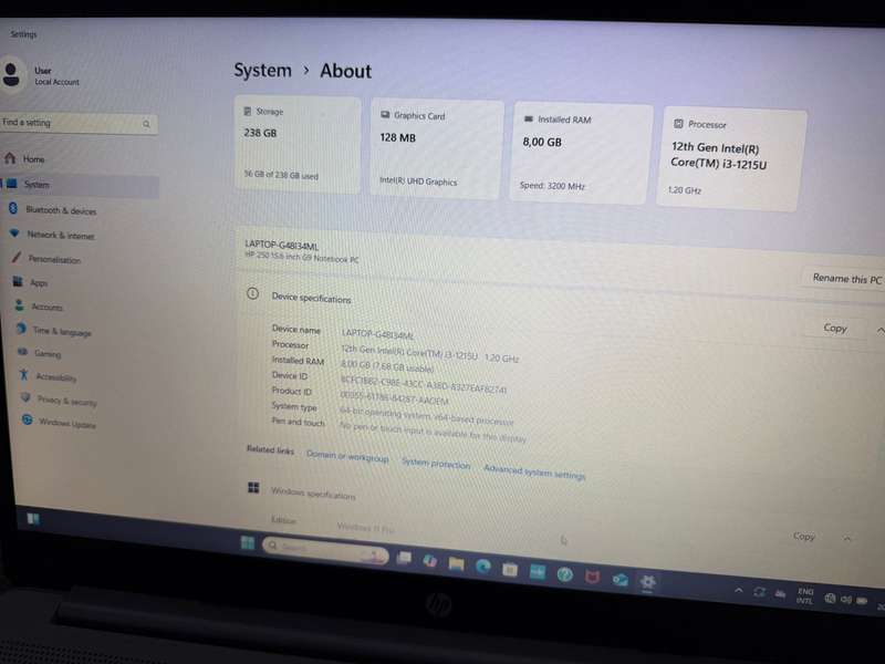 HP 250 G9 15.6 inch Core i3 12th Gen 8GB RAM 256GB SSD HP Warranty