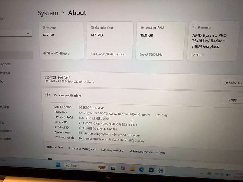 HP EliteBook 845 G10 14-inch Wuxga  Laptop - Amd Ryzen 5 Pro 512GB Ssd 16GB Ram Lte Hp Warranty