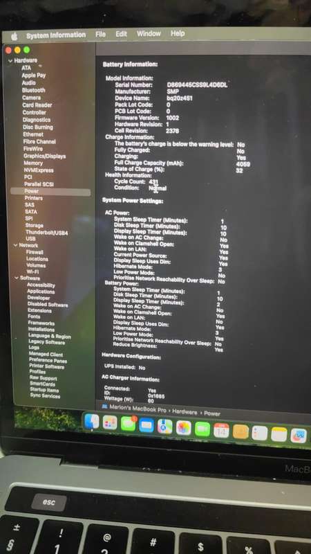 Macbook  Pro 2019 Touch  Bar 8gb ram 250gbssd