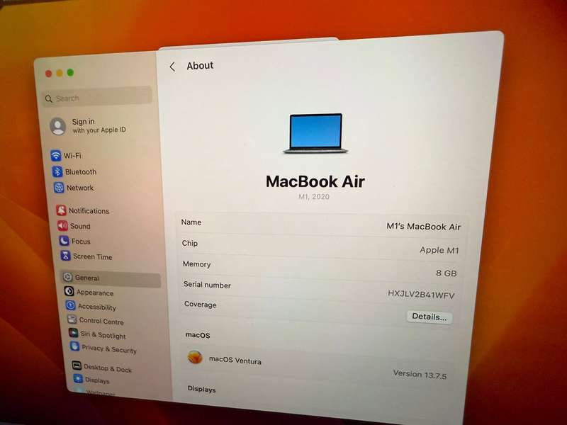 Macbook  Air  M1 Chip 2020 8gb Ram 250Gb Ssd