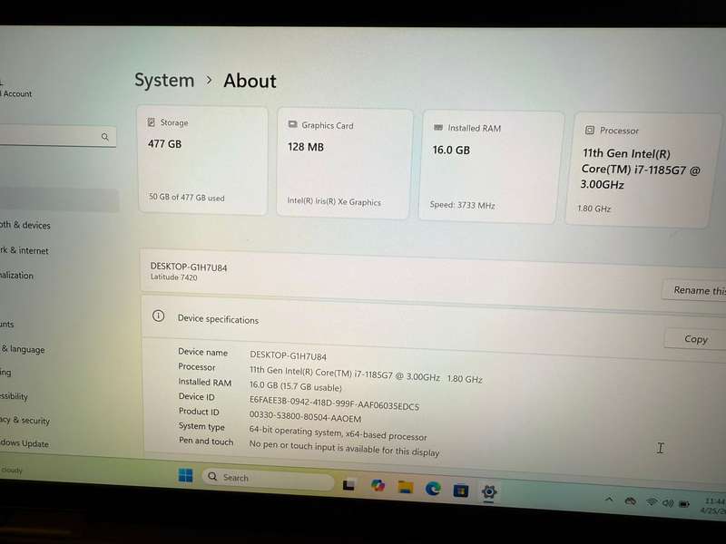 Dell Latitude 7420, 11th Gen i7-1185G7@3.0GHz,16GB Ram,512gb  Ssd Intel (R) Xe Graphics
