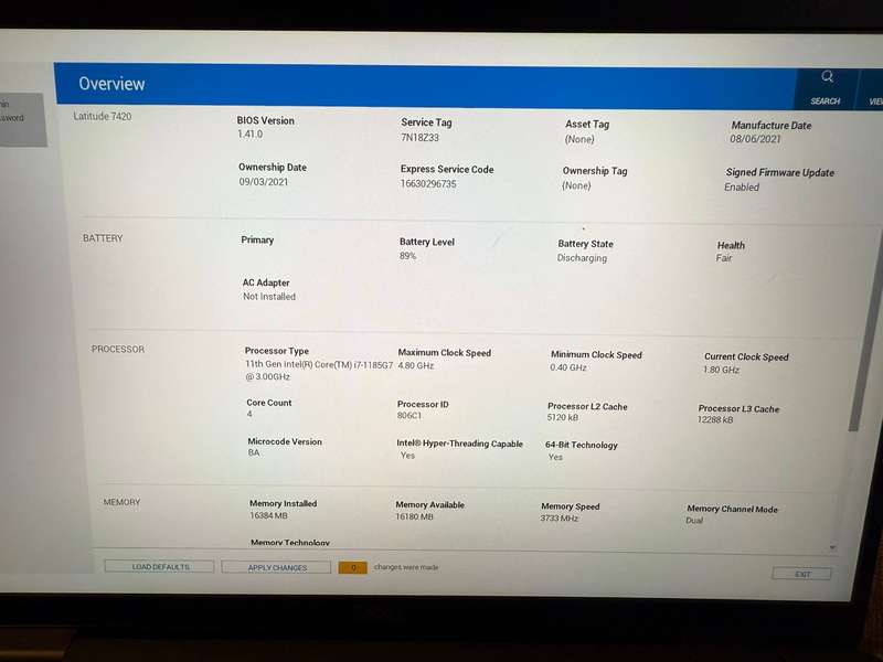 Dell Latitude 7420, 11th Gen i7-1185G7@3.0GHz,16GB Ram,512gb  Ssd Intel (R) Xe Graphics
