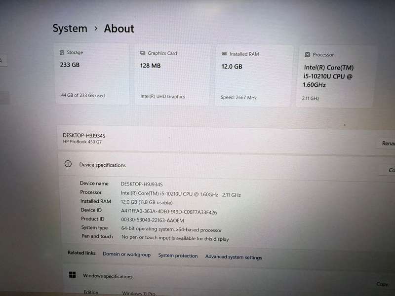 Hp Probook  450 G7 Core  I5 10th gen 12gb ram 256gb ssd  Fhd display lte