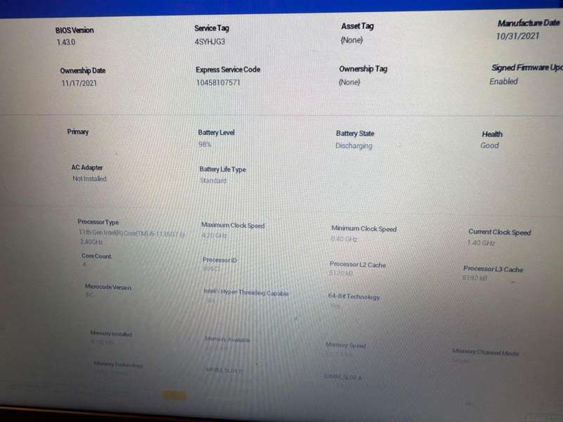 Dell Latitude 5520 Intel Iris Xe Graphics i5, 11th Gen  8GB 256GBssd