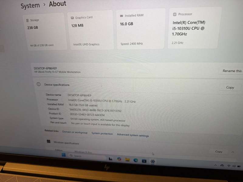 Hp Z book Fury 15 G7 Mobile Workstation i5 10th gen 16gb ram 256gb ssd