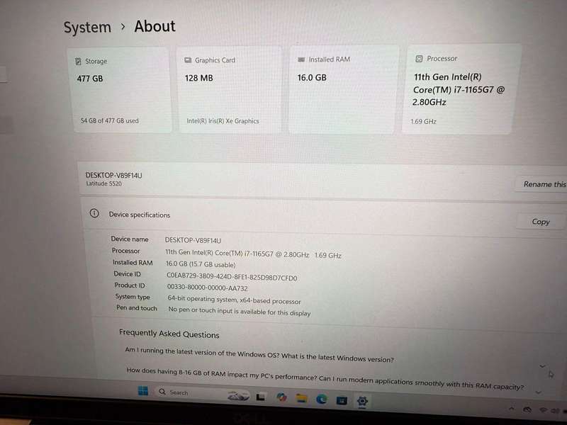 Dell 5520 Intel i7  11th Gen fhd Display 16gb  ram 512 gb ssd lte
