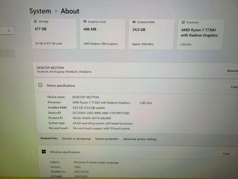 ASUS Vivobook touch S14 Flip AMD® Ryzen 7 7730U 24gb ram  512gb ssd