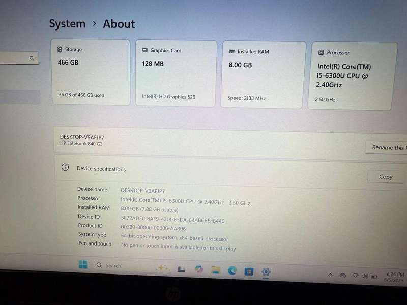 Hp EliteBook 840 G3 core i5 6th gen  8gb ram 500gb hdd lte