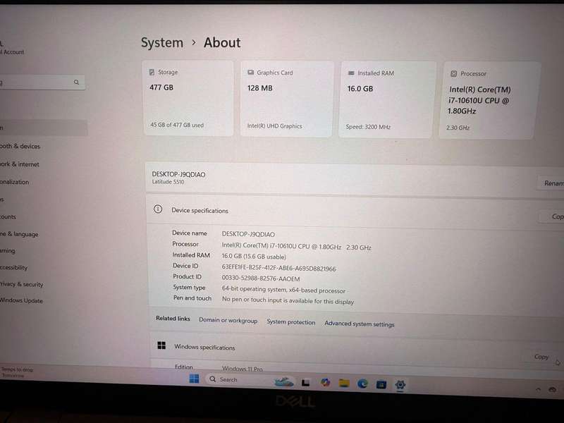 Dell  5510 Core  I7 10th gen 16gb ram 512gb  ssd lte