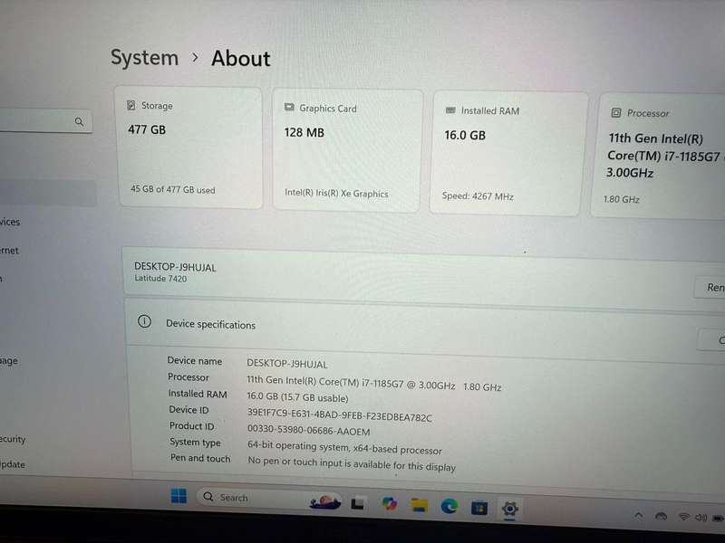 Dell Latitude 7420, 11th Gen i7-1185G7@3.0GHz,16GB Ram,512gb  Ssd Intel (R) Xe Graphics