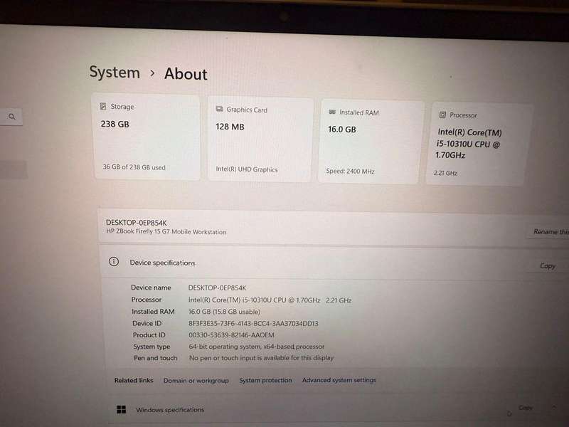 HP Z Book Firefly 15 G7 Mobile Workstation i5 10th Gen 16GB RAM 256GB SSD