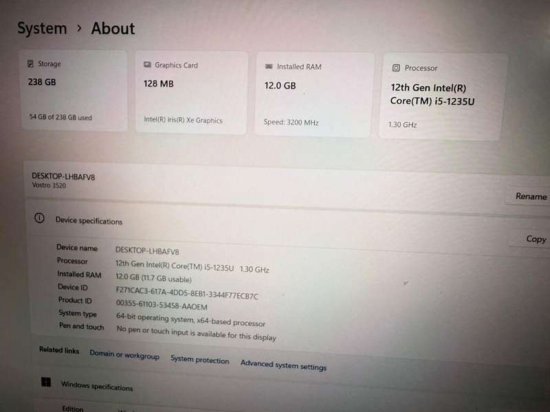 Dell  Vostro 3520 Core  I5 12th  gen 15,6 Inch  12gb ram  256gb ssd dell warranty