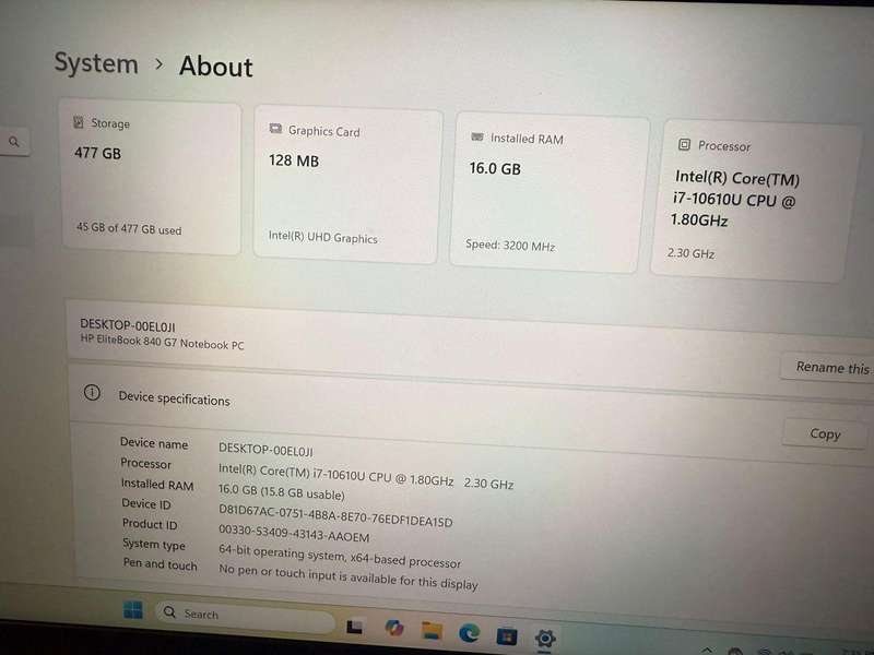 Hp Elitebook  840 G7 Core  I7 10th gen 16gb ram 512gb ssd lte fhd display