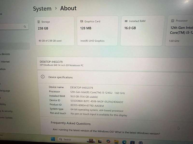 HP 840 G9 12th Gen i5 16GB  256gbssd  With Intel  [R[ XMM [TM] 7560 R+ Lte -Advanced pro hp warranty