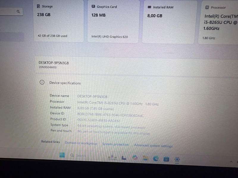 Lenovo ThinkPad E490 Notebook PC  Core i5-8265U 14 FHD 8GB RAM 256GB SSD