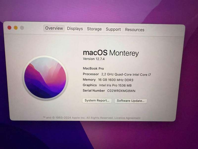Apple MacBook Pro Retina 15` mid 2015, Intel i7 Quad Core@2.2GHz, 16GB RAM, 251GB ssd