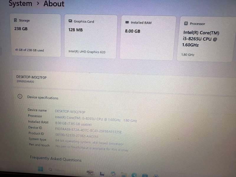 Lenovo ThinkPad E490 Notebook PC  Core i5-8265U 14 FHD 8GB RAM 256GB SSD