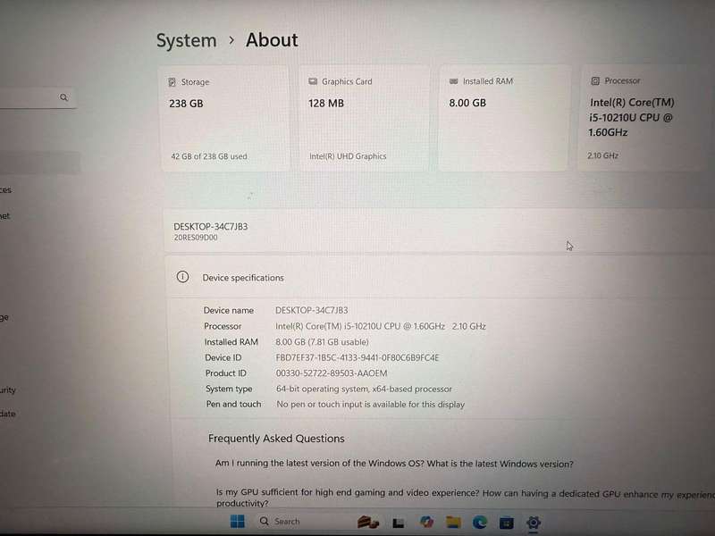 Lenovo E15 i5 10th gen 8gb ram 256gb ssd
