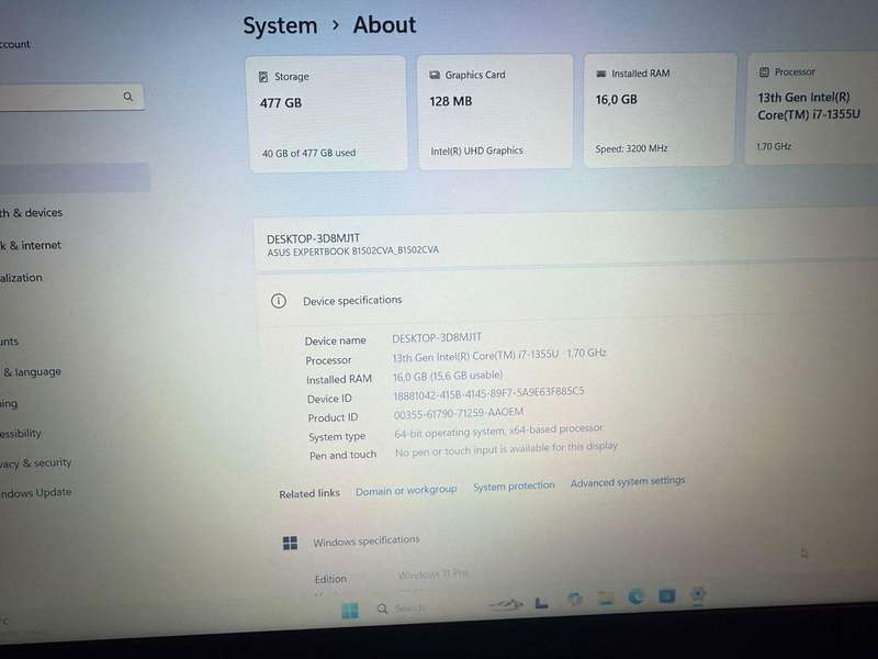 Asus ExpertBook B1502CVA Core i7-1355U 15.6 FHD 16GB RAM 512GB SSD Asus Warranty