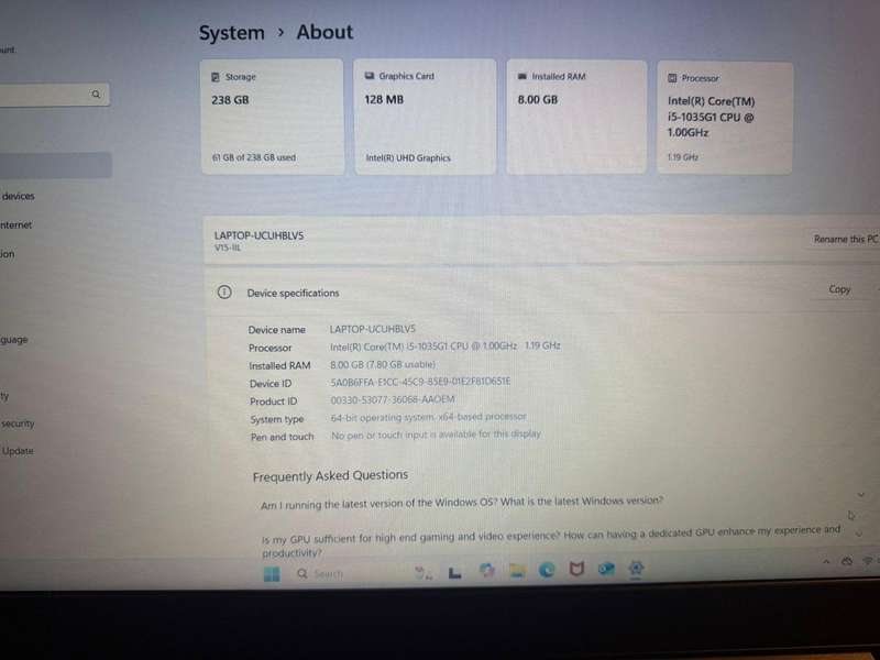 Lenovo  V15-IIL Core I5 10th gen 8gb ram 256gb  ssd