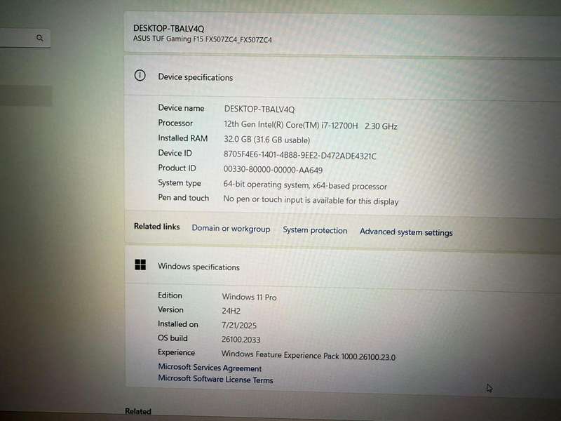 Asus Tuf Gaming F15 Core i7 12th gen  RTX 3050 Gpu Gaming Laptop 32gb ram 2tbssd  mint Asus warranty