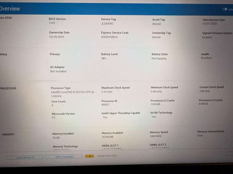 Dell Vostro 5590 i5 10th gen 16gb ram 256gb ssd new battery