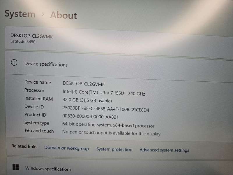 Dell Latitude 5450 14-inch FHD Laptop - Intel Core Ultra 7 155U 512gb ssd 32GB RAM 4G Win 11 Pro