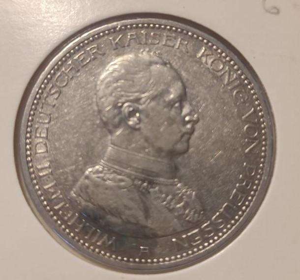1913 German states Prussia 5 Mark  Silver Crown