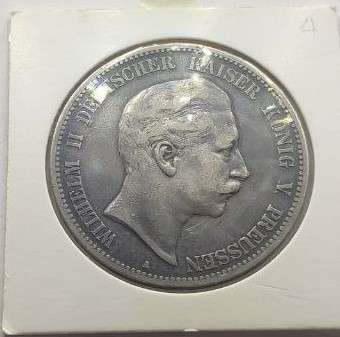 1904 German States PRUSSIA 5 Mark Silver Crown size coin