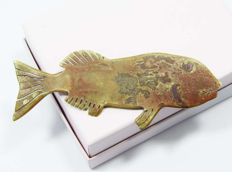 Vintage Copper/Brass Patinated Large Fish Brooch