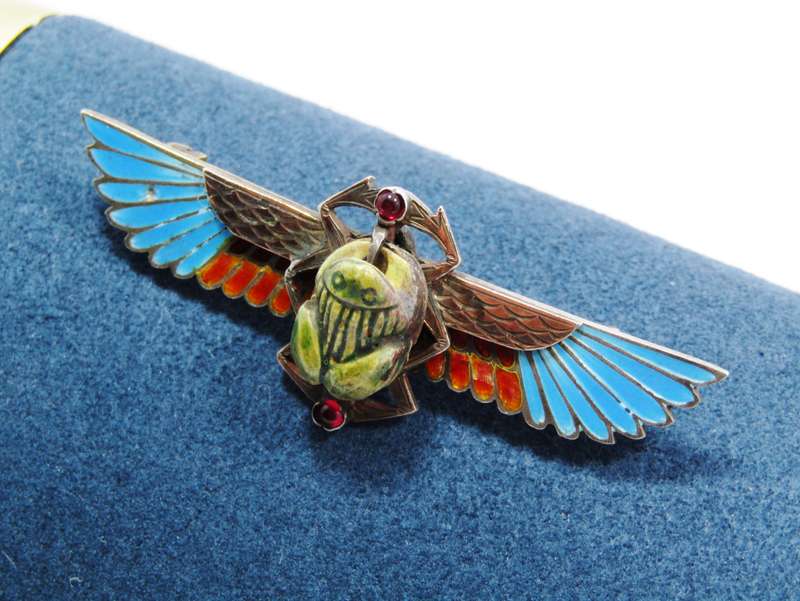 Antique Victorian Egyptian Revival Silver & Enameled Brooch