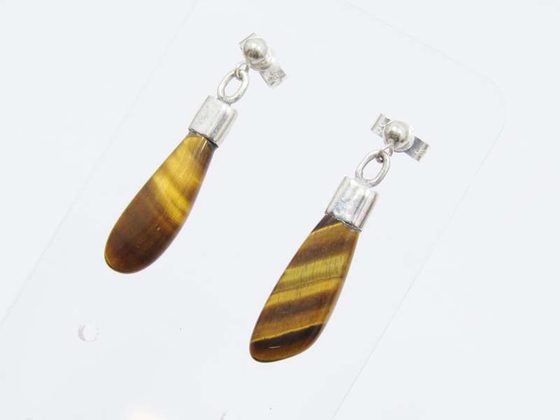 A Gorgeous Pair of Tigers Eye Dangling Earrings in Sterling Silver.