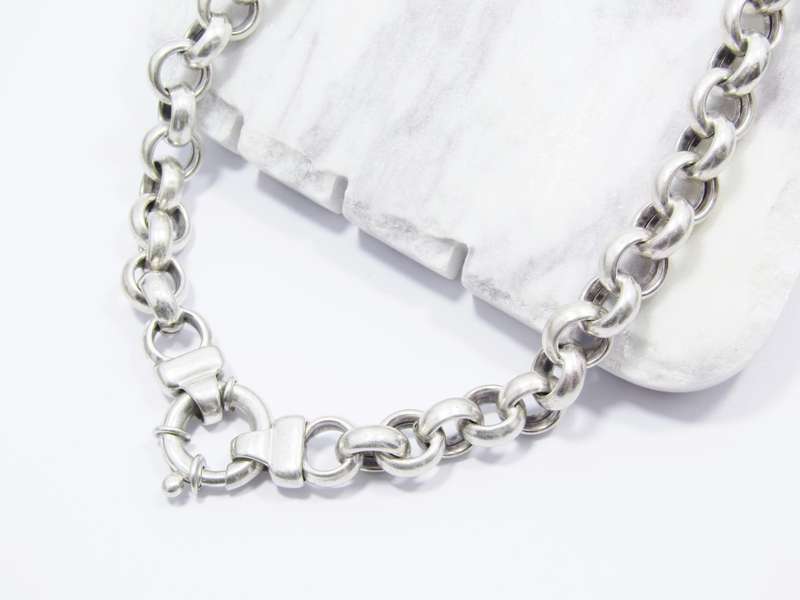 Chunky Round Link Necklace with Signoretti Clasp in Sterling Silver